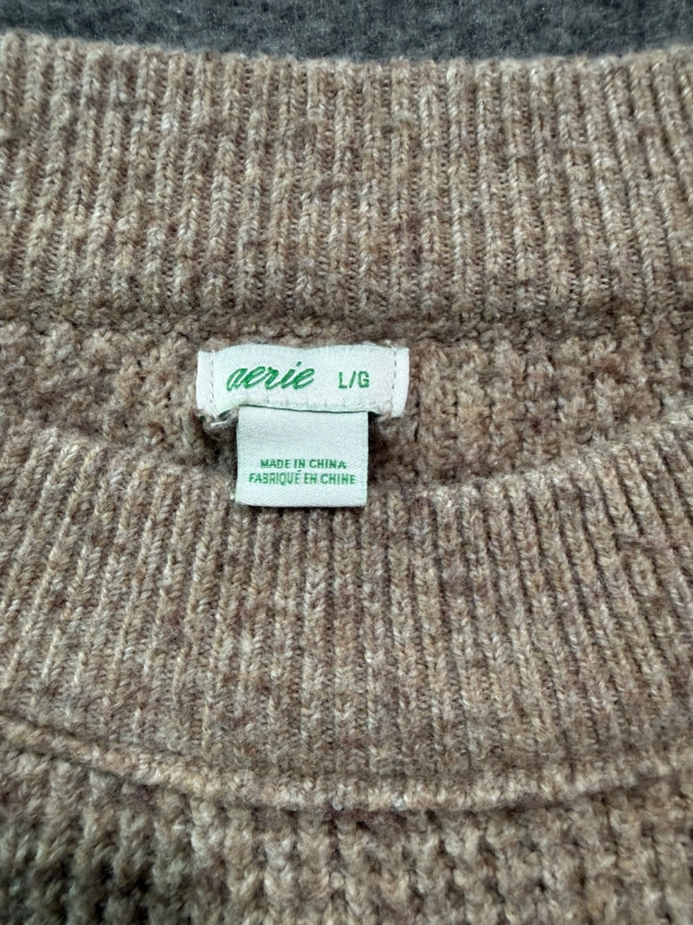 aerie Oversized Neutral Waffle-Knit Crew Sweater - Taupe Size Large - Picture 2 of 10
